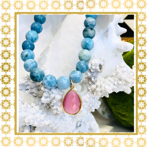 Blue Agate With Pink Crystal Necklace