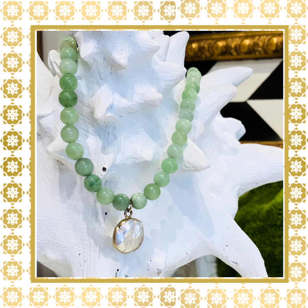 Jade Necklace With Mother of Pearl Pendant