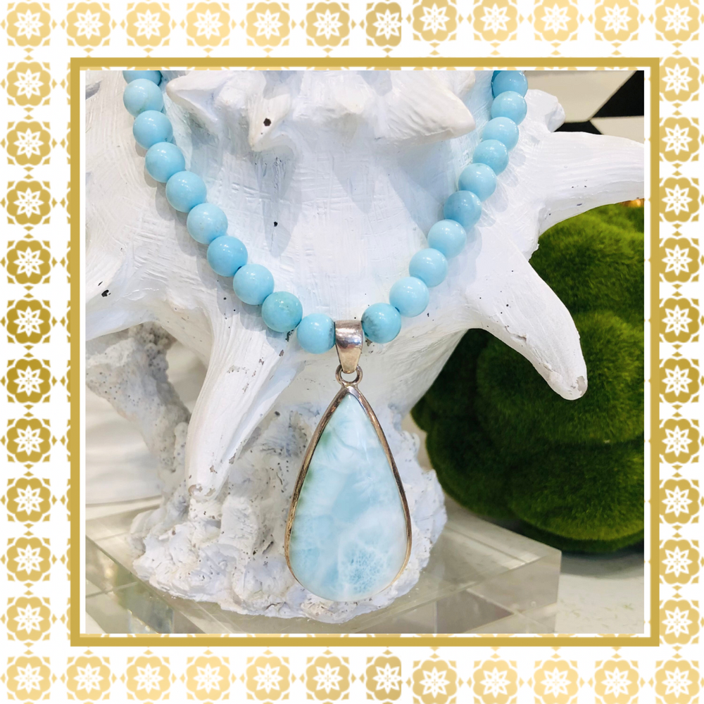 Turquoise Necklace with Sterling Silver Larimar Pendant