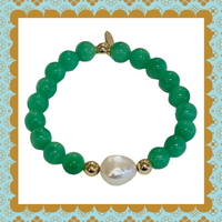 Luxury Baroque Pearl Green Agate Gratitude Bracelet 14K Gold Filled