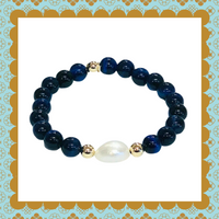 Luxury Baroque Pearl Deep Blue Tigers Eye Gratitude Bracelet 14K Gold Filled