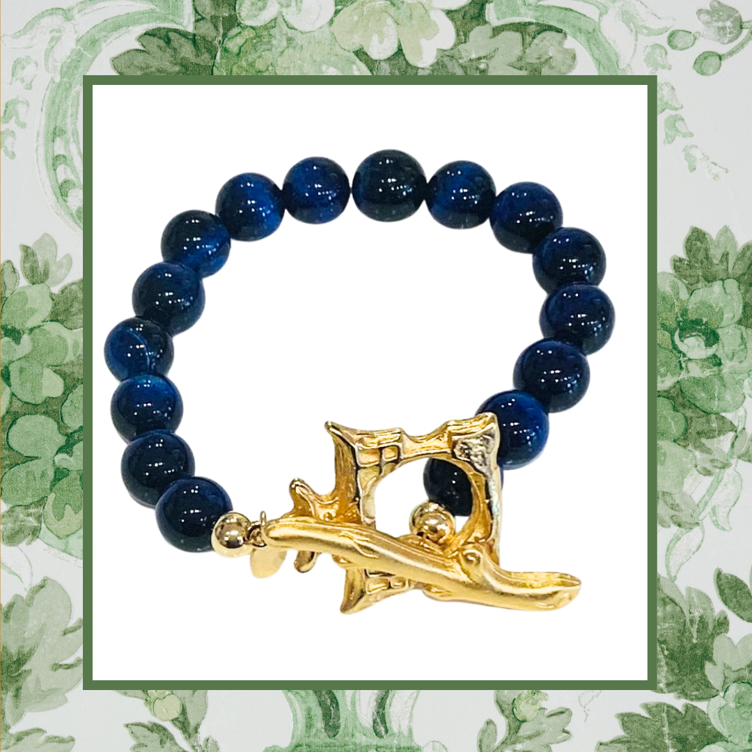  Pagoda Toggle Bracelet Navy Blue Tiger's Eye