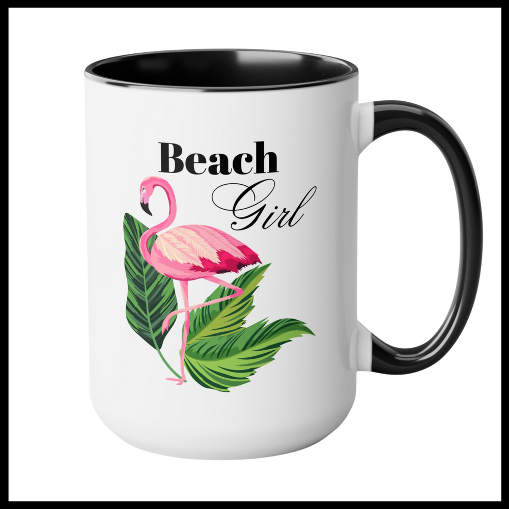 Beach Girl Flamingo Two-Tone Coffee Mug, 15oz