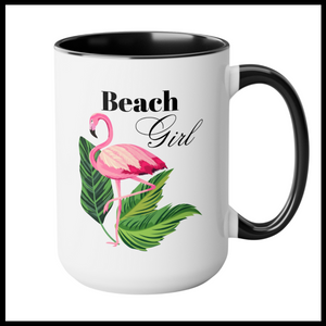 Beach Girl Flamingo Two-Tone Coffee Mug, 15oz