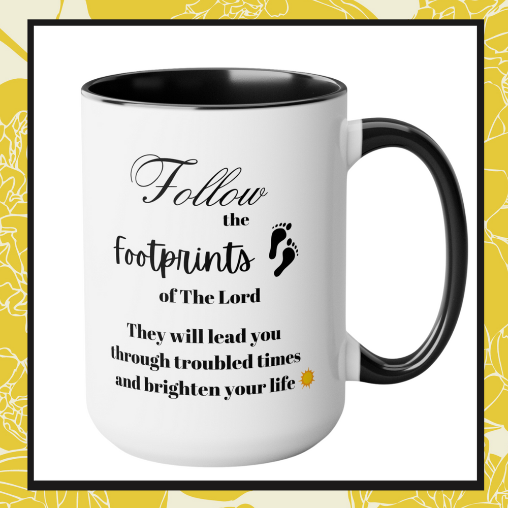 Follow The Footprints Christian  Bible Verse  Scripture Inspirational Two-Tone Coffee Mug, 15oz