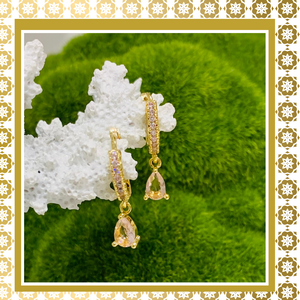 Teramasu CZ Crystal Pink Hoop Sterling Silver Gold Plated Gold Dainty Drop Earrings
