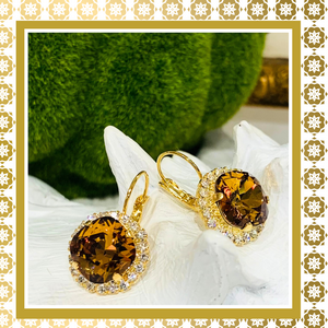 Teramasu Topaz  Crystal with CZ Crystals Lever Back Gold Plated Earrings