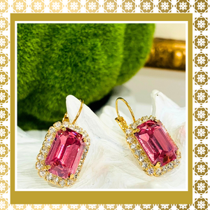 Teramasu Pink Crystal with CZ Crystals Lever Back Gold Plated Earrings