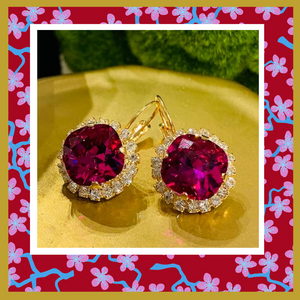 Teramasu Handmade Round Fuchsia Pink Crystal CZ Crystals Gold Plated Lever Back Drop Earrings
