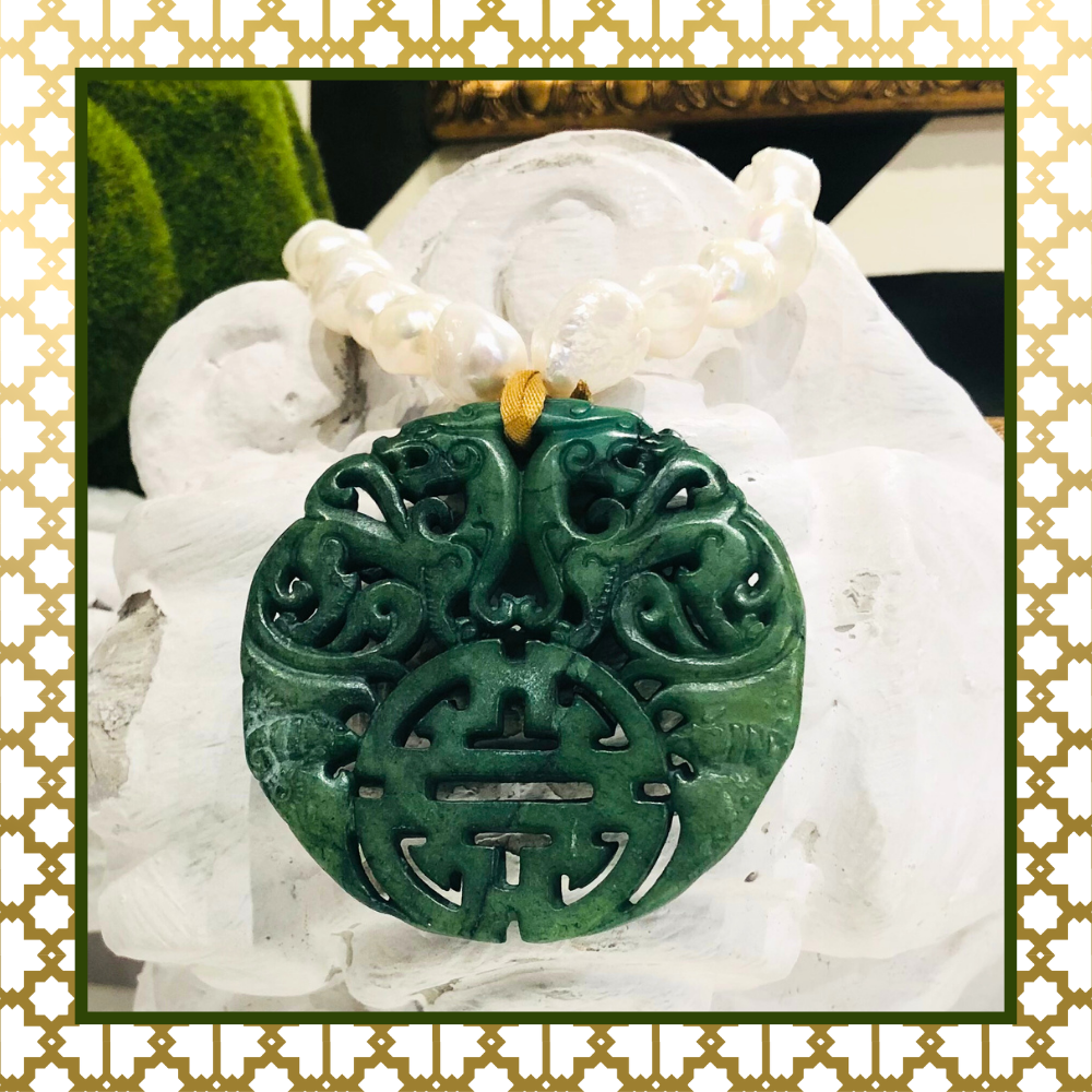 Baroque Pearl And Green Jade Handmade Necklace