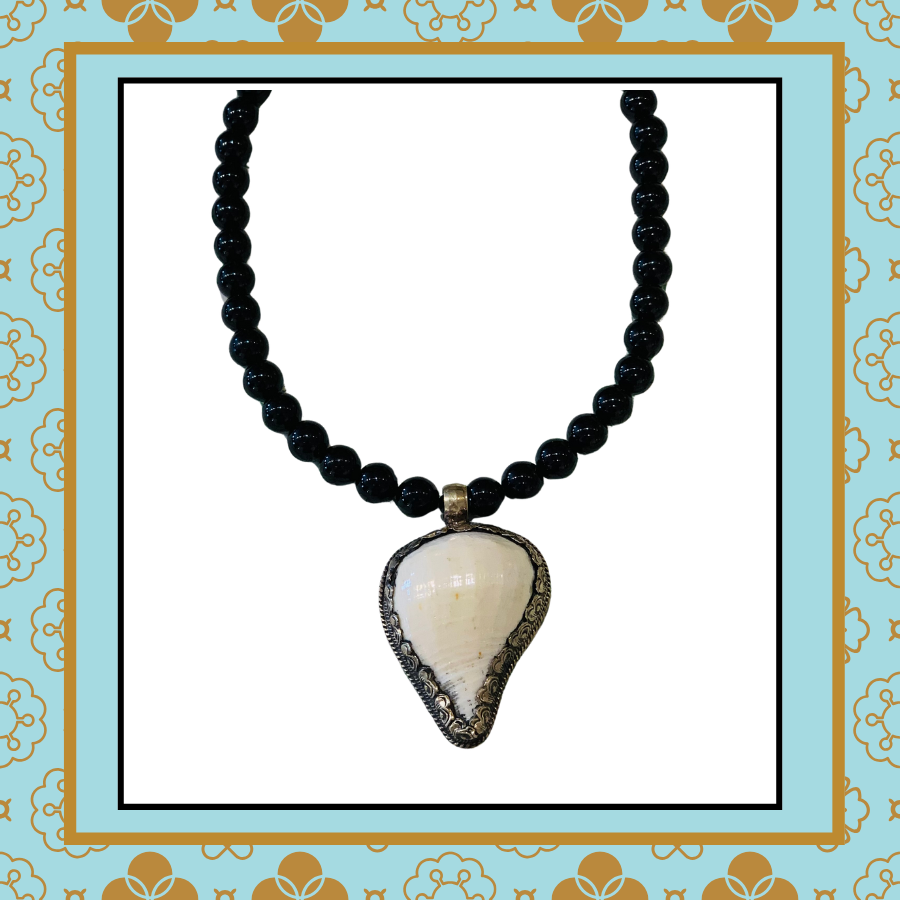 Black Onyx One of a Kind Shell Pendant Necklace