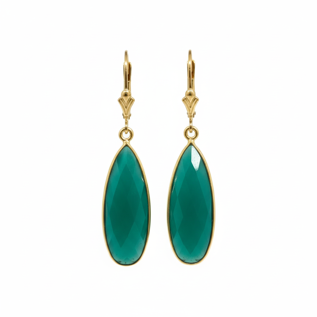 Teramasu Tear Drop Green Onyx 14K Gold Filled Drop Earrings  Luxury