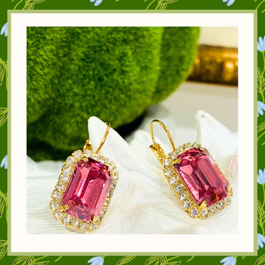 Teramasu Handmade Pink Crystal with CZ Crystals Gold Plated Lever Back Drop Earrings