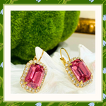 Teramasu Handmade Pink Crystal with CZ Crystals Gold Plated Lever Back Drop Earrings