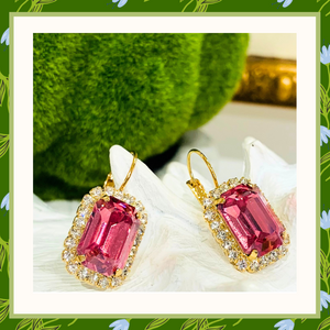 Teramasu Handmade Pink Crystal with CZ Crystals Gold Plated Lever Back Drop Earrings