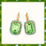 Teramasu Handmade Green Crystal Turquoise Gold Plated Lever Back Drop Earrings