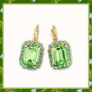 Teramasu Handmade Green Crystal Turquoise Gold Plated Lever Back Drop Earrings