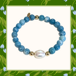 Luxury Baroque Pearl Blue Larimar Gratitude Bracelet 14K Gold Filled in Sky Blue Larimar