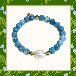 Luxury Baroque Pearl Blue Larimar Gratitude Bracelet 14K Gold Filled in Sky Blue Larimar