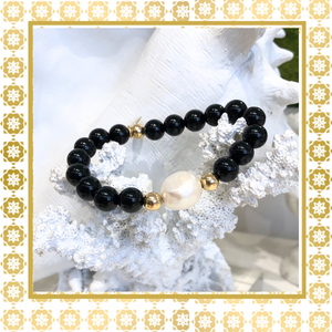 Luxury Baroque Pearl Gratitude Bracelet 14K Gold Filled in Black Onyx