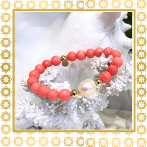 Luxury Baroque Pearl Gratitude Bracelet 14K Gold Filled in Pink Coral