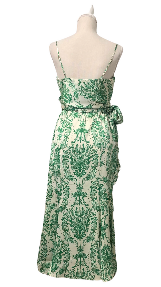 Green And Cream Colored Midi Slip Dress