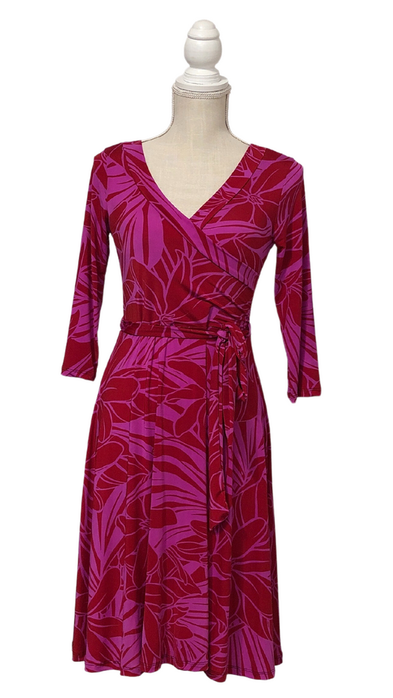 Pink and Red V-Neck Wrap dress
