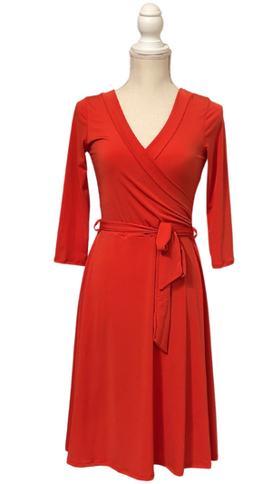 Light Red V-Neck Faux Wrap Dress