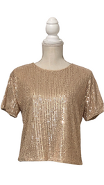 Beautiful Short Sleeve Gold Sequence Cropped Top
