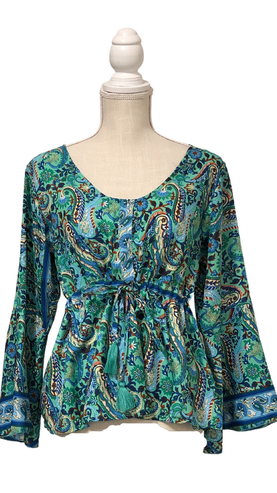 Turquoise Paisley Top With Draw String Waist One Size