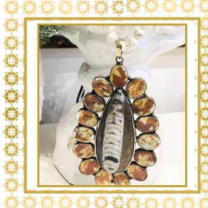 Handmade Howlite Long Necklace with Abalone Shell Pendant