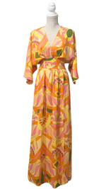 Orange  And Pink Multi Print V-Neck Maxi Dress