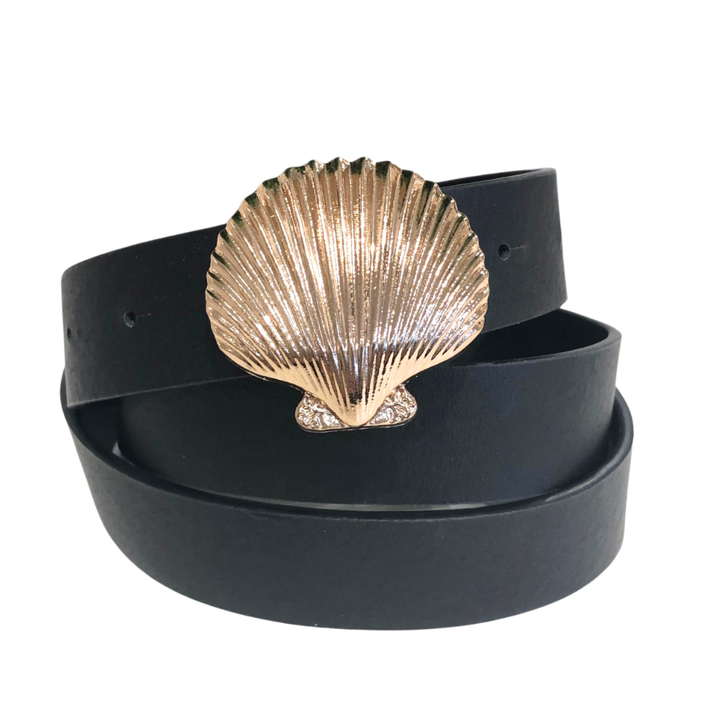 Scallop Shell Pin Buckle Faux Leather Belt