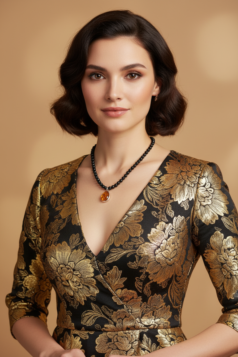 Black Onyx Amber Necklace - Slightly Longer