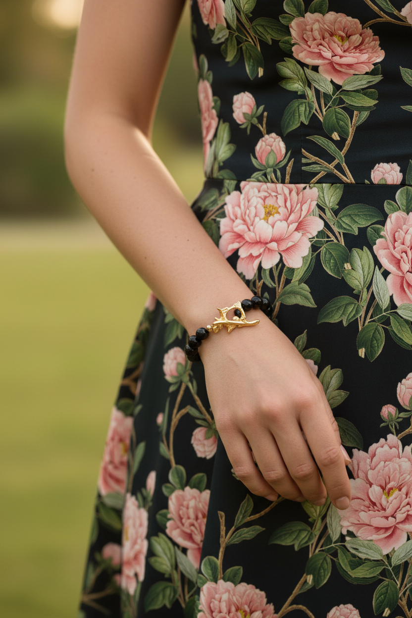 Black onyx pagoda bracelet elegant lifestyle