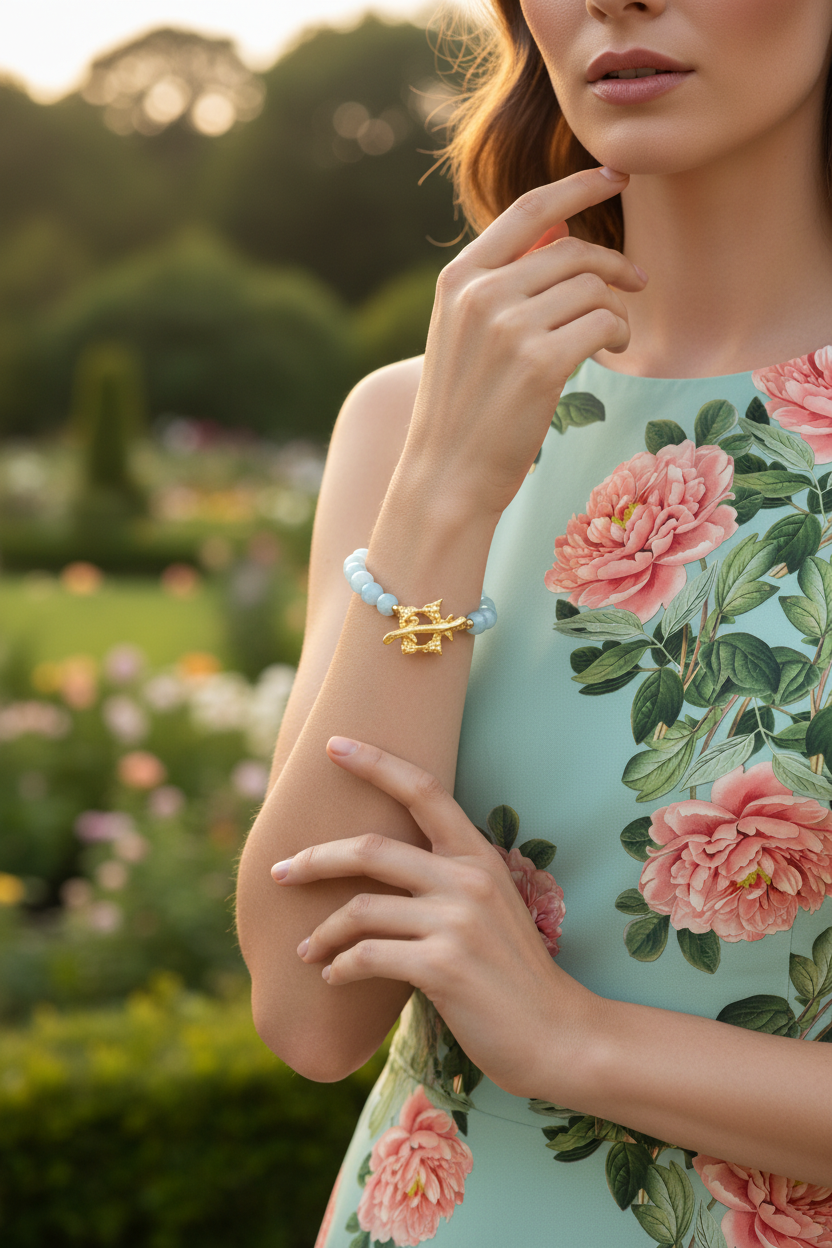 Blue faceted agate pagoda bracelet elegant lifestyle