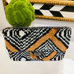 Teramasu One of a Kind Black And White Geometric Design Handmade Silk Tapestry Purse