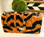 Teramasu One of a Kind Gold Black Animal Print Quilted  Handmade Silk Tapestry Purse