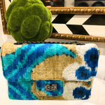 Teramasu One of a Kind Turquoise Blue Geometric Handmade Silk Tapestry Purse