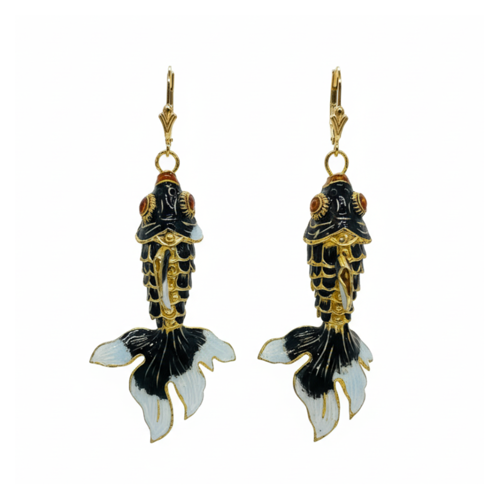 Koi Fish Earrings with correct leverback design on white background