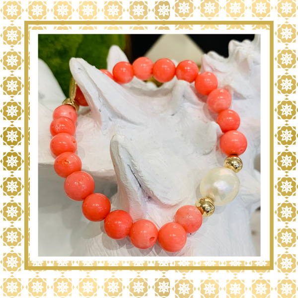 Luxury Baroque Pearl Gratitude Bracelet 14K Gold Filled in Pink Coral Love  Success  Positive Energy