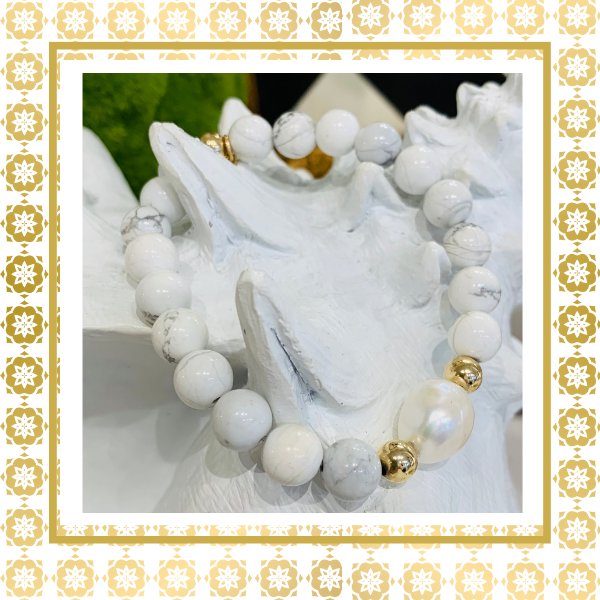 Luxury Baroque Pearl Gratitude Bracelet 14K Gold Filled in Howlite Calming  Focus  Creativity