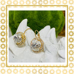 Teramasu Crystal Clear Round With Clear Crystal Lever Back Gold Drop Earrings