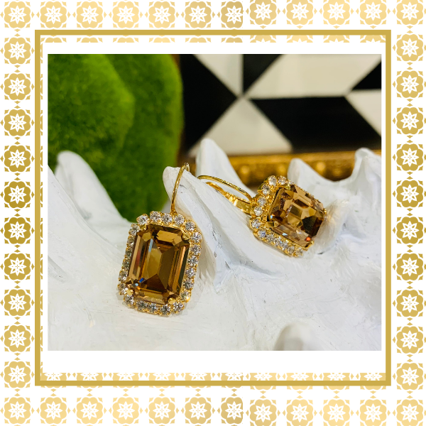 Teramasu Handmade Topaz Crystal  Lever Back Gold Plated  Earrings