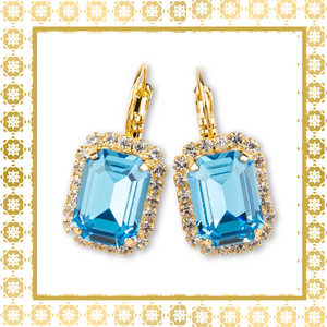 Teramasu Aqua Blue Crystal With CZ Crystals Lever Back Gold Plated  Earrings