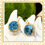 Teramasu Blue Crystal Round Crystal Lever Back Gold Plated Drop Earrings