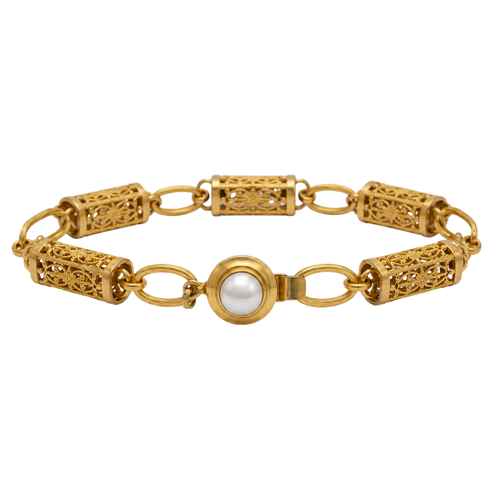 Teramasu filigree gold-filled bracelet with a freshwater pearl clasp