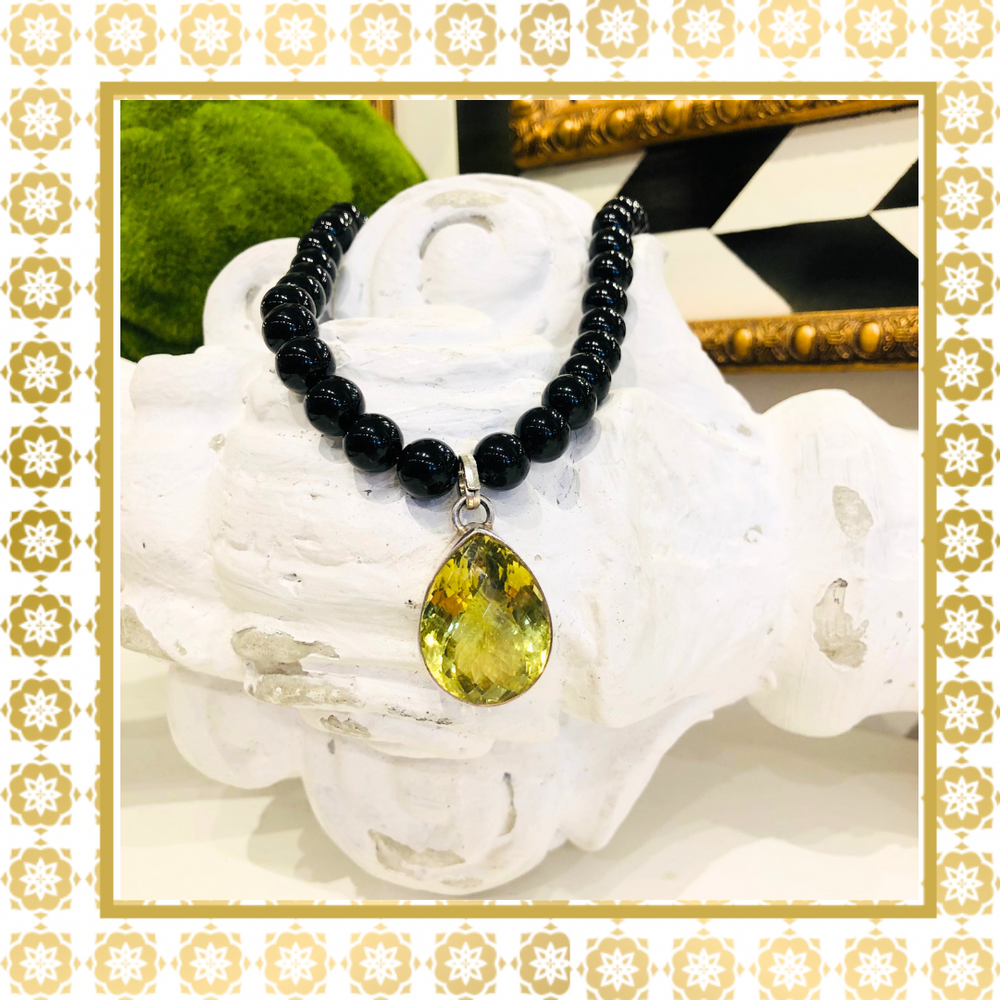 Black Onyx Yellow Topaz Sterling Silver Necklace