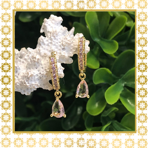 Teramasu CZ Crystal Pink Hoop Gold Plated Dainty Drop Earrings