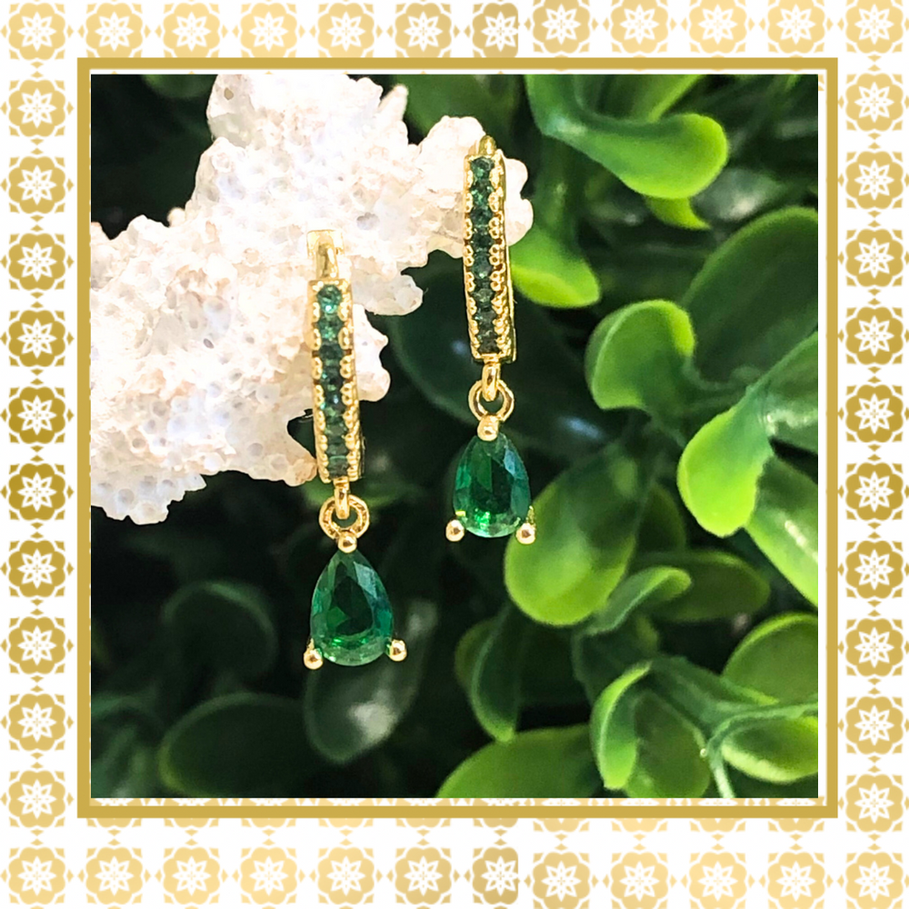 Teramasu CZ Green Crystal Hoop Gold Plated Drop Dainty Earrings